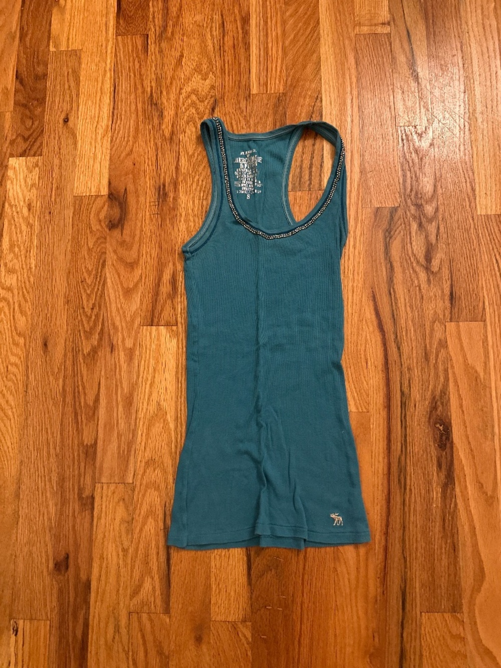Abercrombie & Fitch Y2K Teal Rhinestone Racerback Tank Top Small Moose